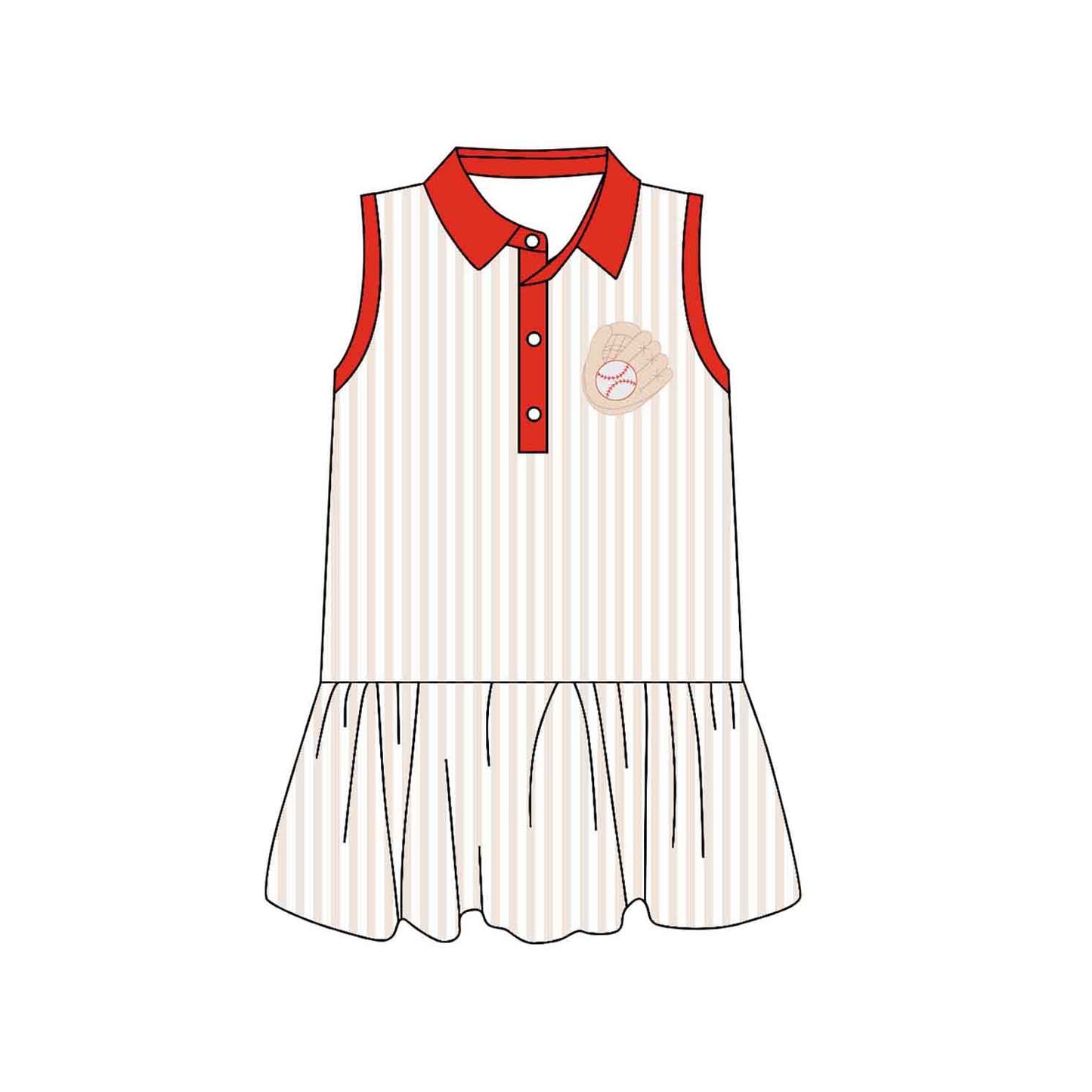 (Pre-order)GSD3385 Baseball Stripes Print Girls Summer Knee Length Dress