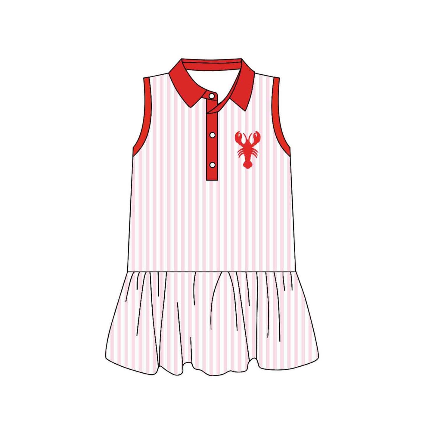 (Pre-order)GSD3386 Crayfish Stripes Print Girls Summer Knee Length Dress