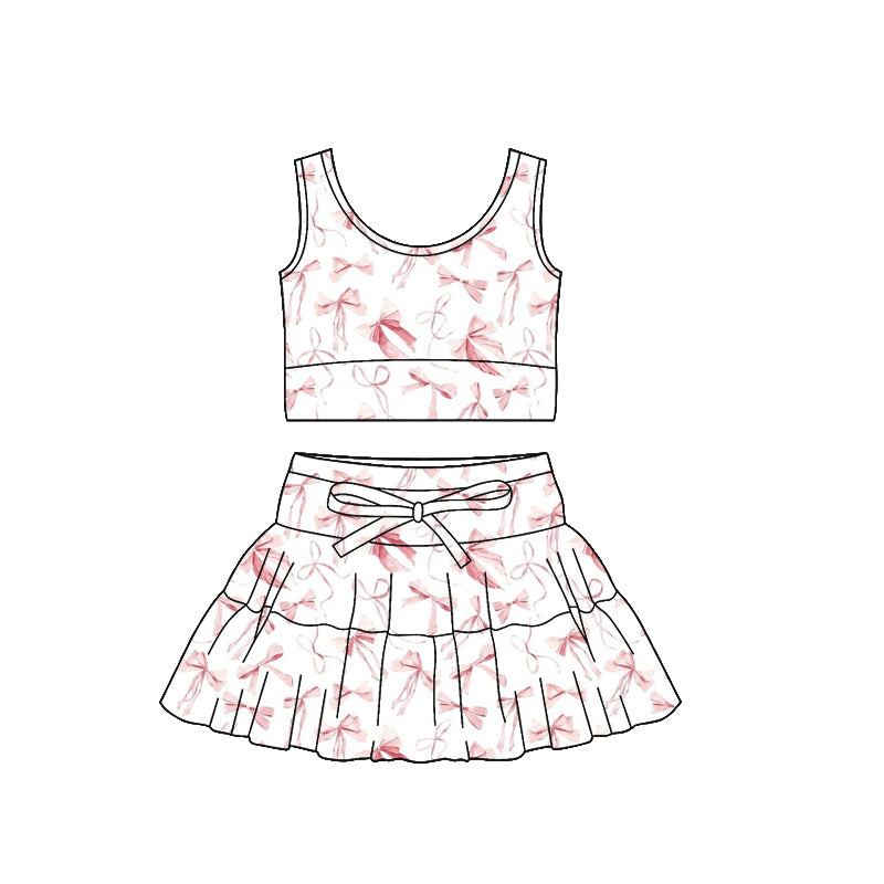 (Pre-order)GSD3387 Bows Tank Top Ruffles Skirts Girls Summer Yoga Clothes Set