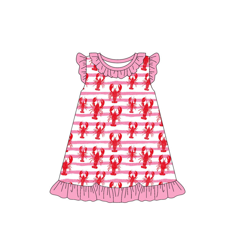 (Pre-order)GSD3425 Crayfish Stripes Print Girls Summer Knee Length Dress