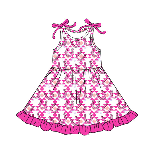 (Pre-order)GSD3430 Aztec Pink Print Girls Summer Knee Length Dress