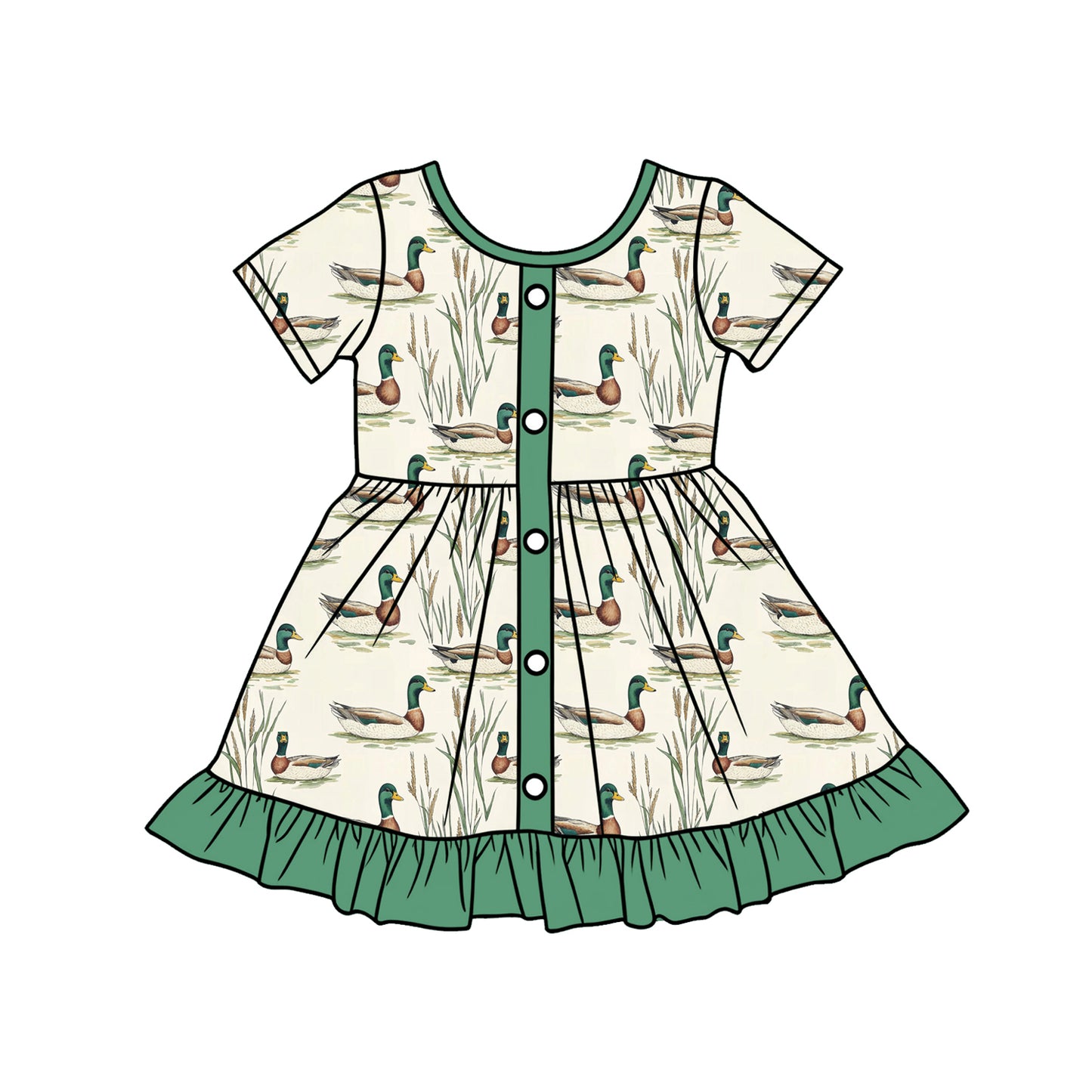 (Pre-order)GSD3431 Duck Print Girls Summer Knee Length Dress