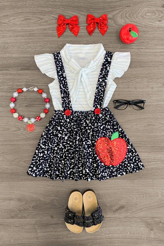 (Pre-order)GSD3435 Stripes Top Apple Skirts Girls Back to School Clothes Set