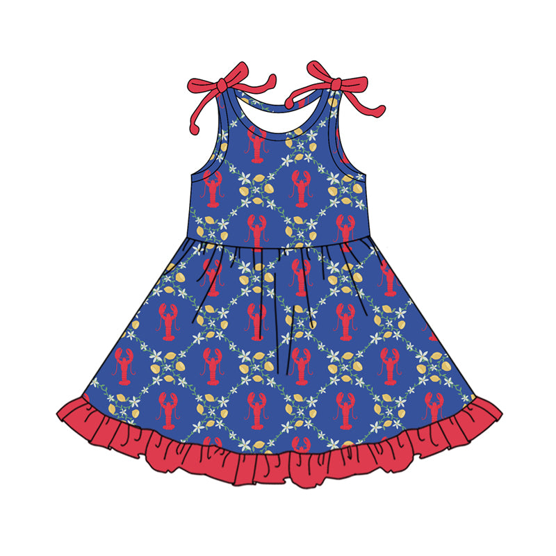 (Pre-order)GSD3444 Crayfish Lenom Flowers Print Girls Summer Knee Length Dress