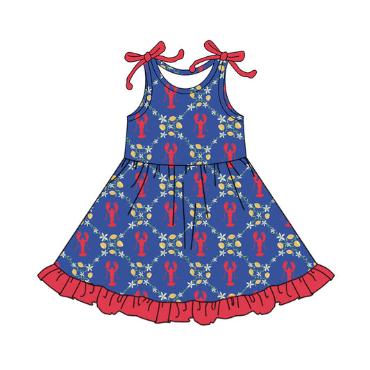 (Pre-order)GSD3444 Crayfish Lenom Flowers Print Girls Summer Knee Length Dress