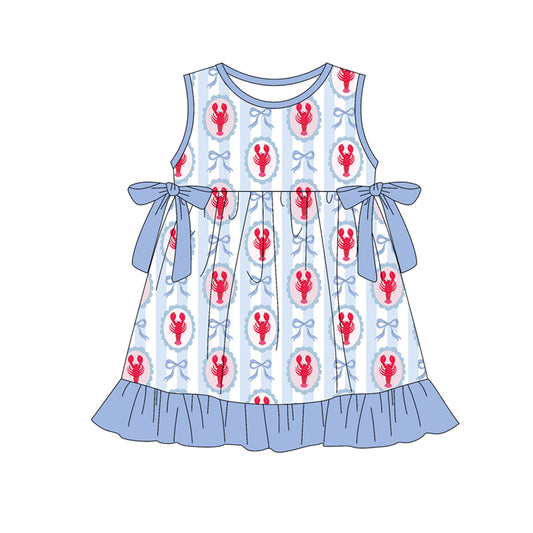 (Pre-order)GSD3448 Crayfish Bows Print Girls Summer Knee Length Dress