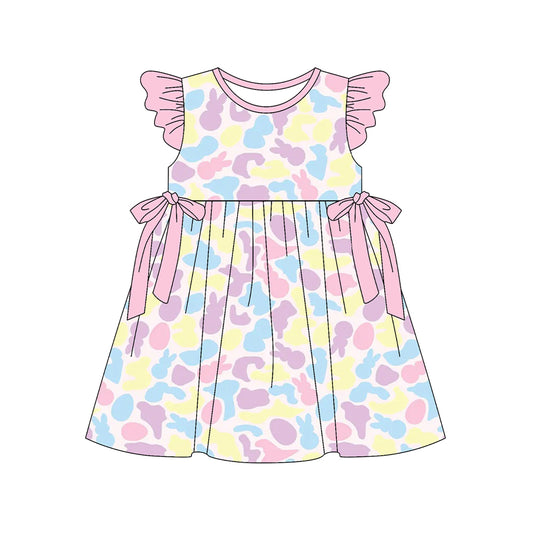 (Pre-order)GSD3450 Bunny Eggs Camo Print Girls Easter Knee Length Dress