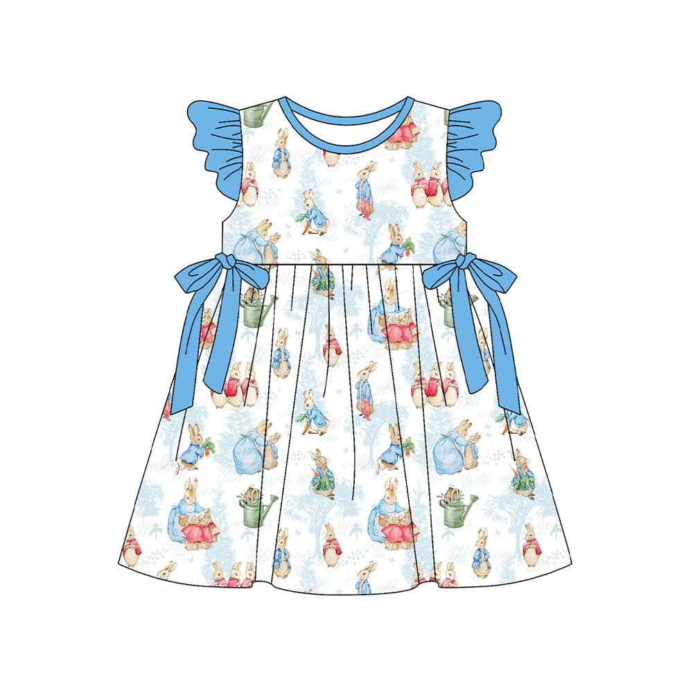 (Pre-order)GSD3452 Bunny Print Girls Easter Knee Length Dress