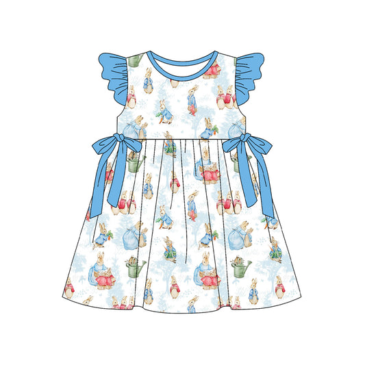 (Pre-order)GSD3452 Bunny Print Girls Easter Knee Length Dress