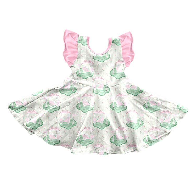 (Pre-order)GSD3459 Golf Bows Print Girls Summer Knee Length Dress