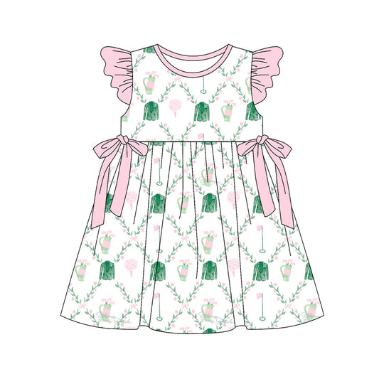 (Pre-order)GSD3464 Golf Pink Print Girls Summer Knee Length Dress