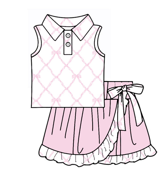 (Pre-order)GSD3479 Bows Top Pink Skirts Girls Summer Yoga Clothes Set