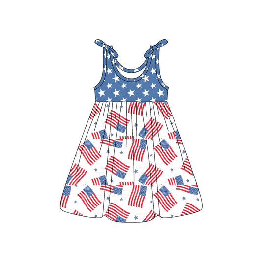 (Pre-order)GSD3490 Flag Stars Print Girls 4th of July Knee Length Dress