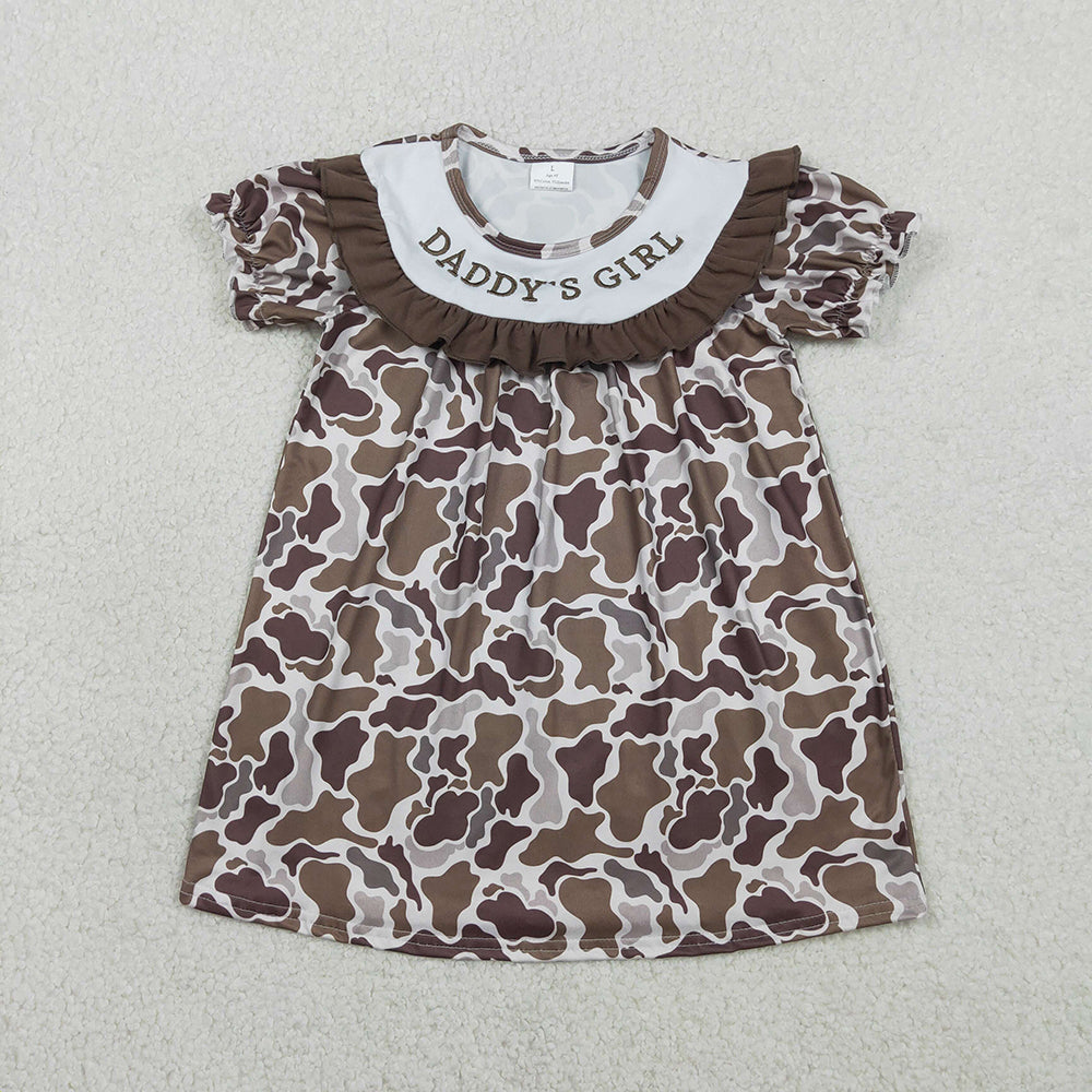 GSD3526  DADDY'S GIRL Brown Camo Print Girls Summer Knee Length Dress