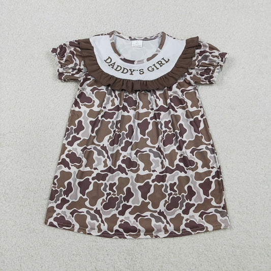 GSD3526  DADDY'S GIRL Brown Camo Print Girls Summer Knee Length Dress