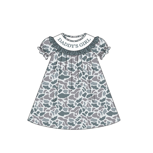 (Pre-order)GSD3541 DADDY'S GIRL Grey Camo Print Girls Summer Knee Length Dress