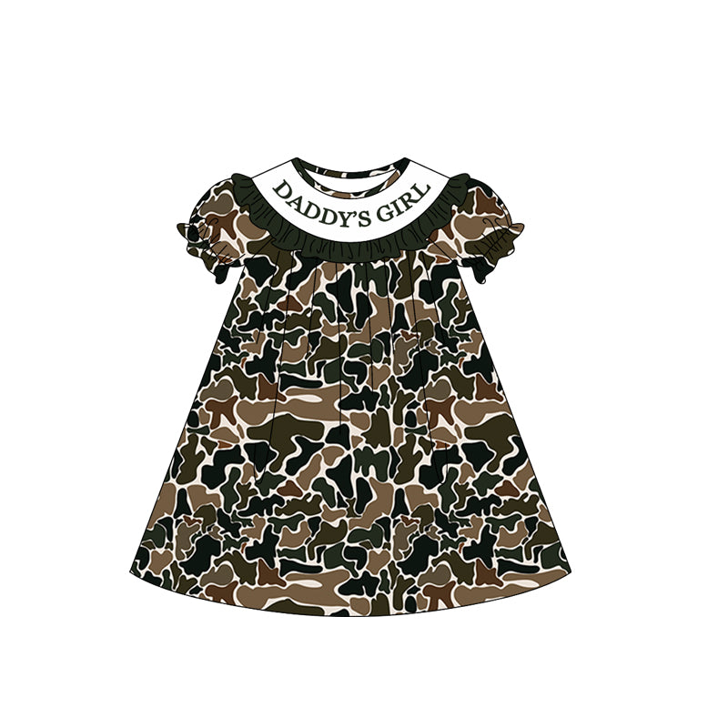 (Pre-order)GSD3543 DADDY'S GIRL Brown Camo Print Girls Summer Knee Length Dress