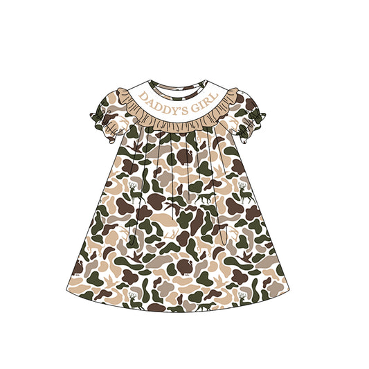 (Pre-order)GSD3544 DADDY'S GIRL Khaki Camo Print Girls Summer Knee Length Dress