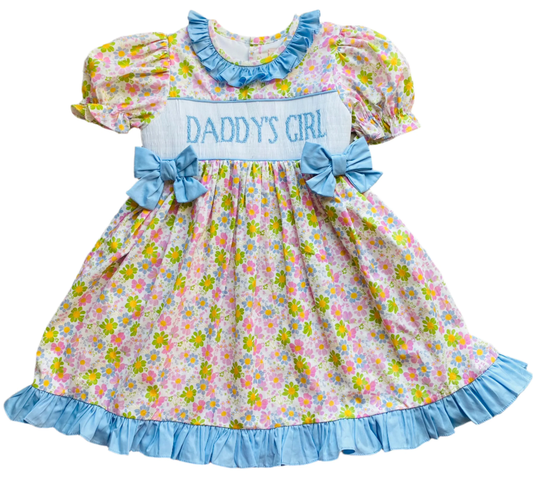 (Pre-order)GSD3554 DADDYS GIRL Flowers Print Girls Summer Knee Length Dress