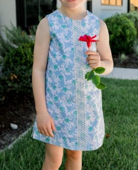 (Pre-order)GSD3555 Sea Turtle Blue Print Girls Summer Knee Length Dress