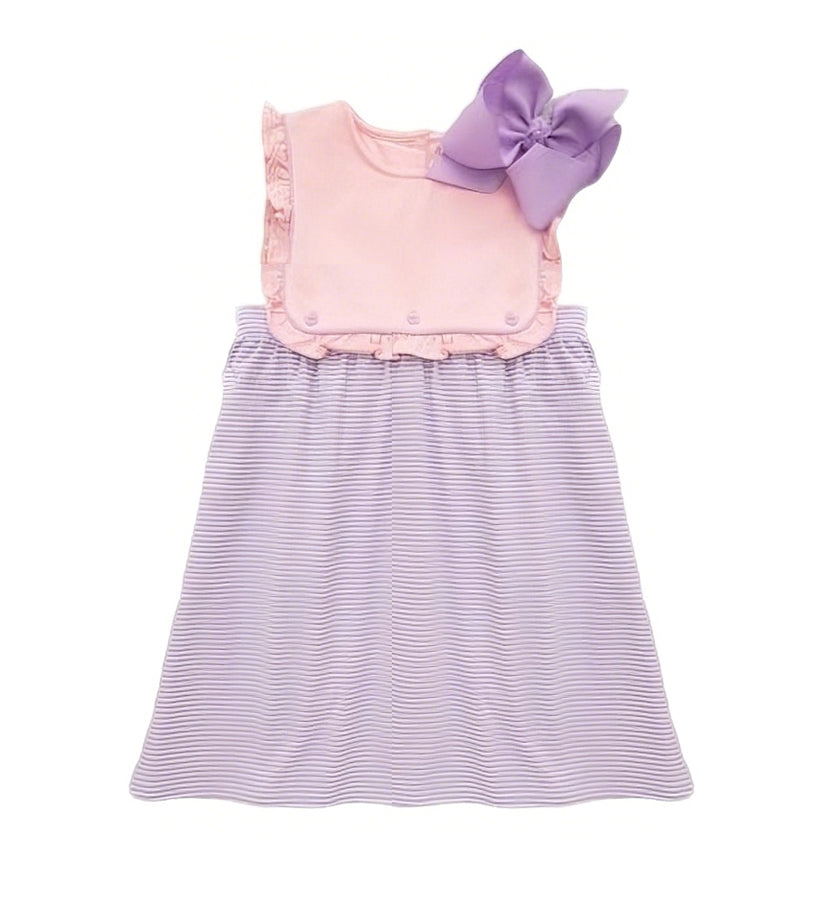 (Pre-order)GSD3559 Purple Stripes Print Girls Summer Knee Length Dress