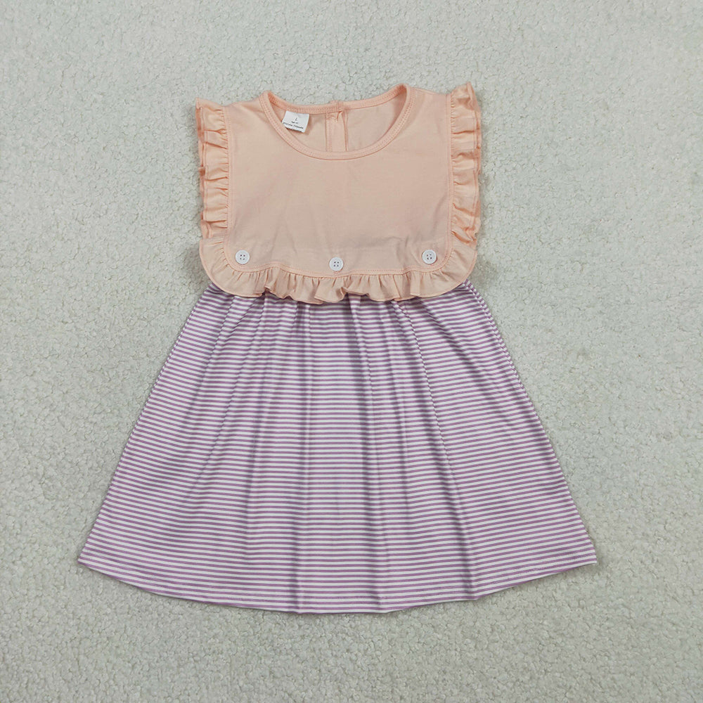 GSD3559 Purple Stripes Print Girls Summer Knee Length Dress