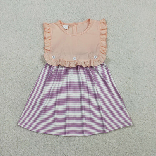 GSD3559 Purple Stripes Print Girls Summer Knee Length Dress