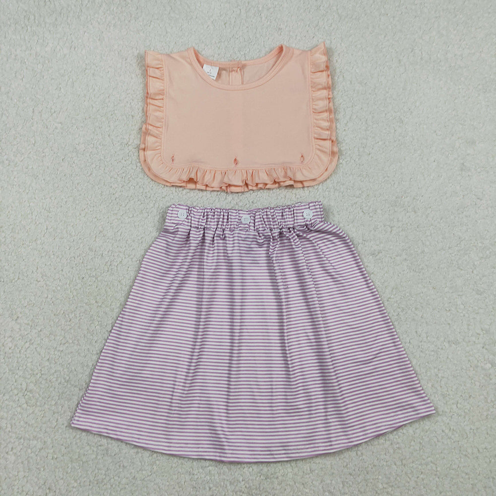GSD3559 Purple Stripes Print Girls Summer Knee Length Dress