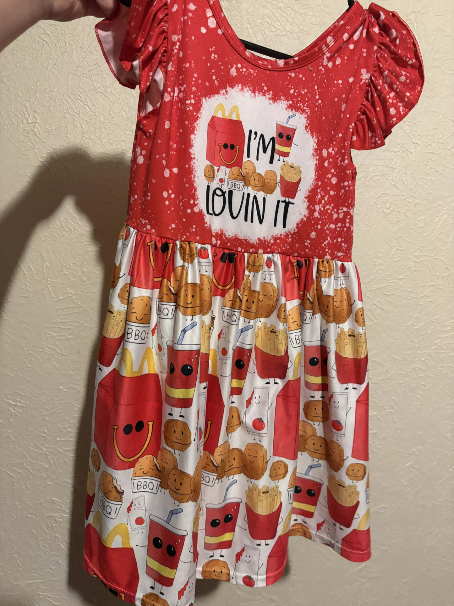 (Pre-order)GSD3561 I'm Lovin It Red Print Girls Summer Knee Length Dress