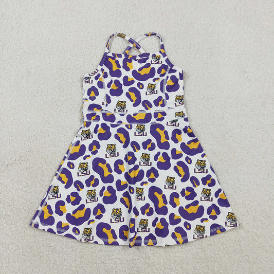 GSD3639 Team's LSU Tigers Leopard Print Girls Summer Knee Length Yoga Dress