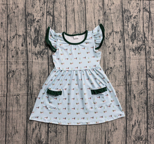 (Pre-order)GSD3679  Duck Print Girls Summer Knee Length Dress