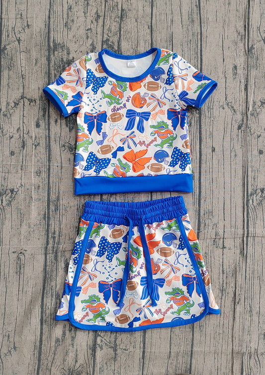 (Pre-order)GSD3698 Football Team's Florida Bows Cheer Top Shorts Skirts Girls Summer Yoga Clothes Set