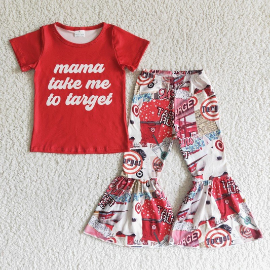 (Promotion)Mama take me to target red top bell bottom pants outfits GSPO0006