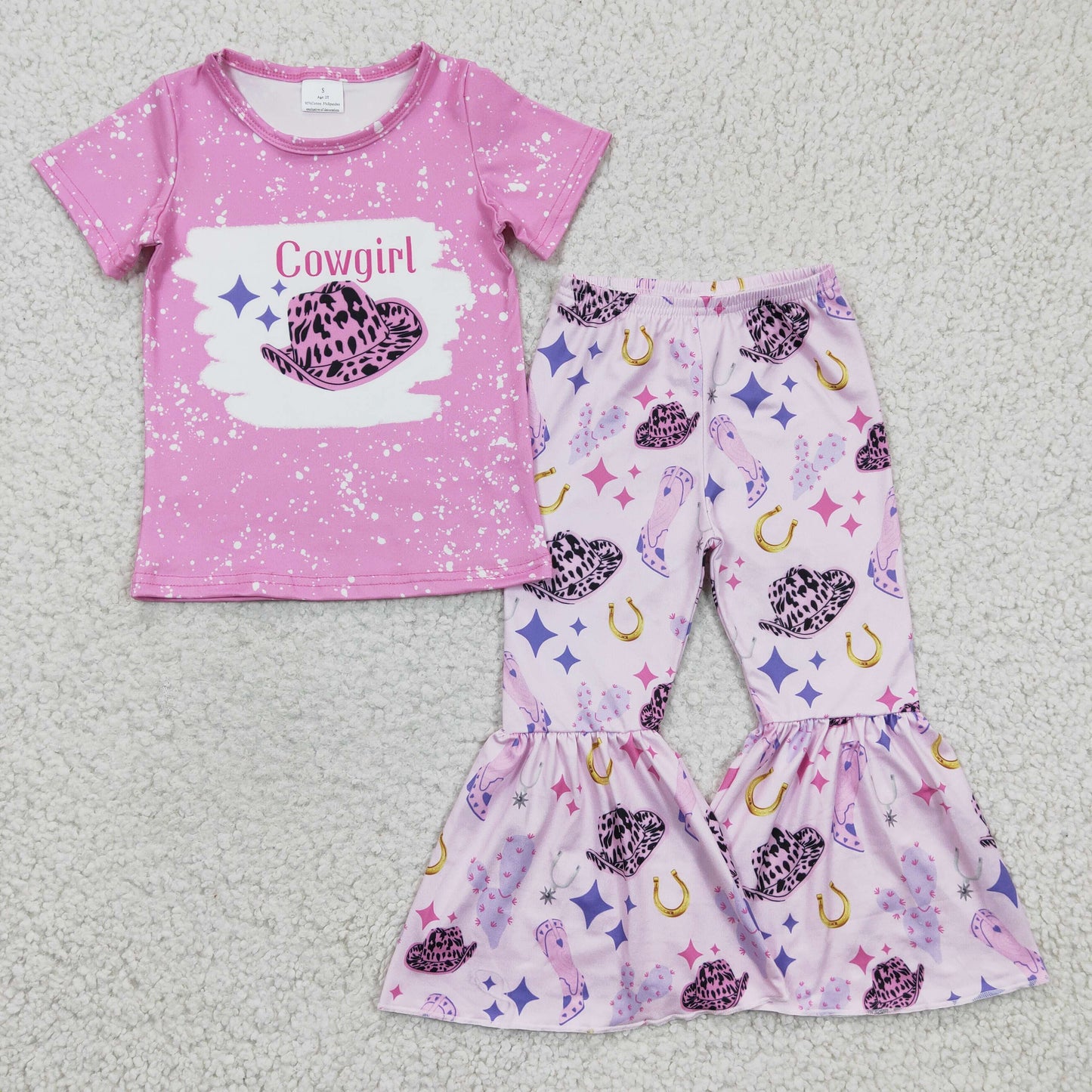7 Colors Western Print Bell Pants Girls Clothes Set