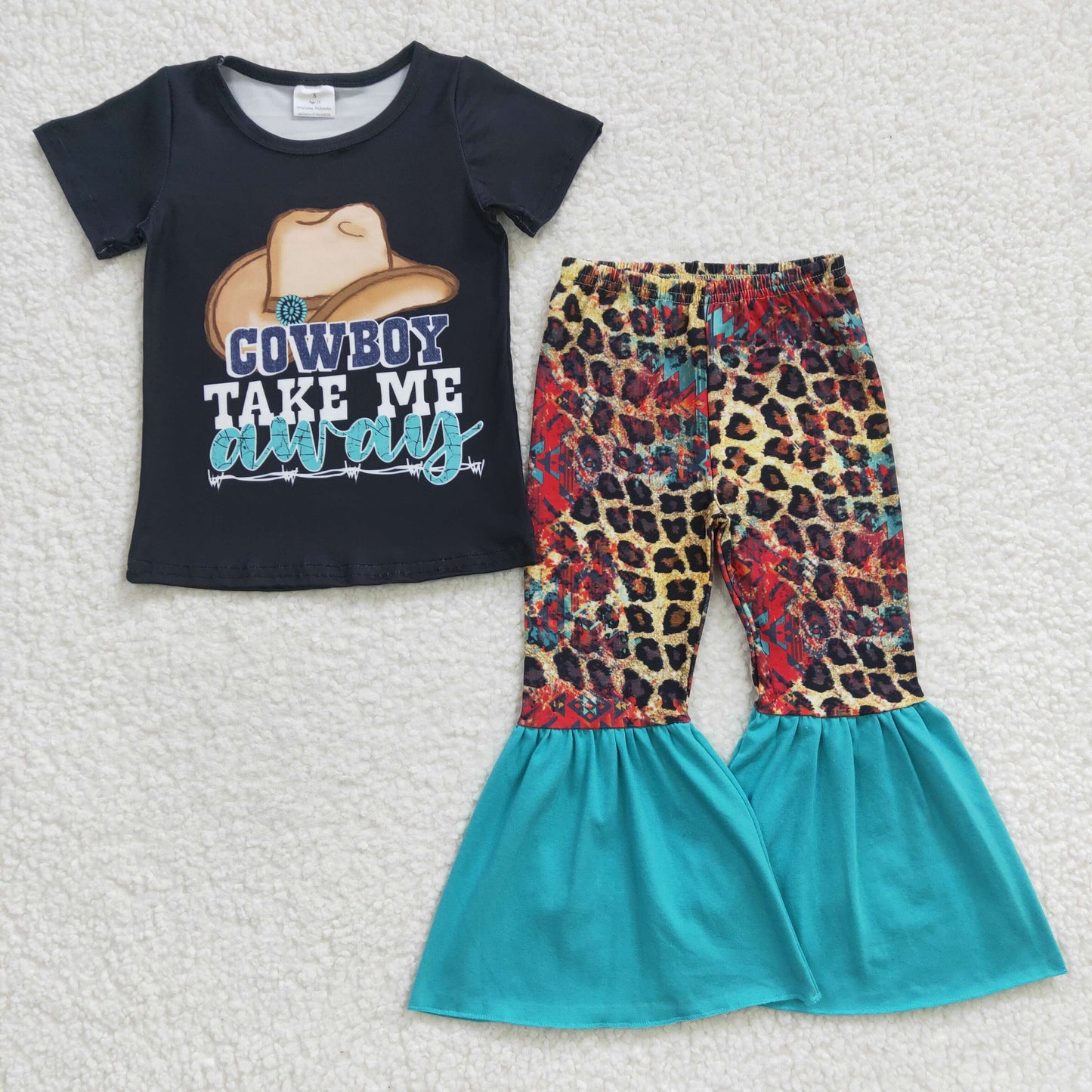 7 Colors Western Print Bell Pants Girls Clothes Set