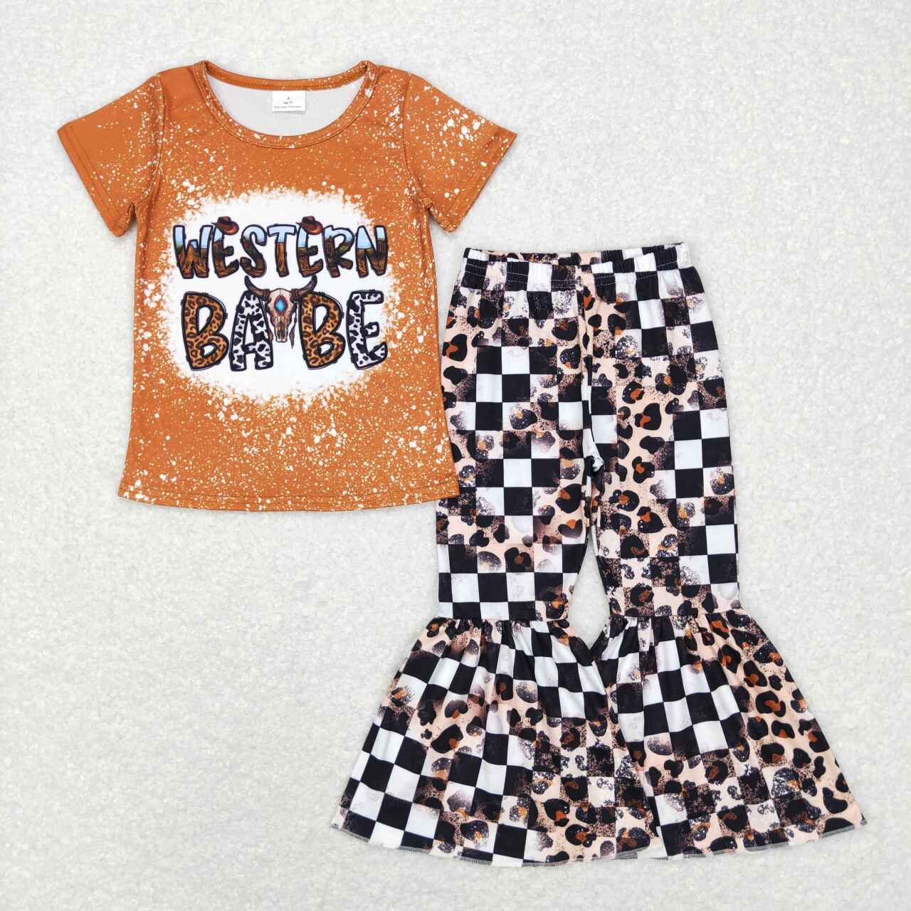 7 Colors Western Print Bell Pants Girls Clothes Set