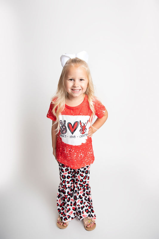 Girls red crawfish print outfits   GSPO0432