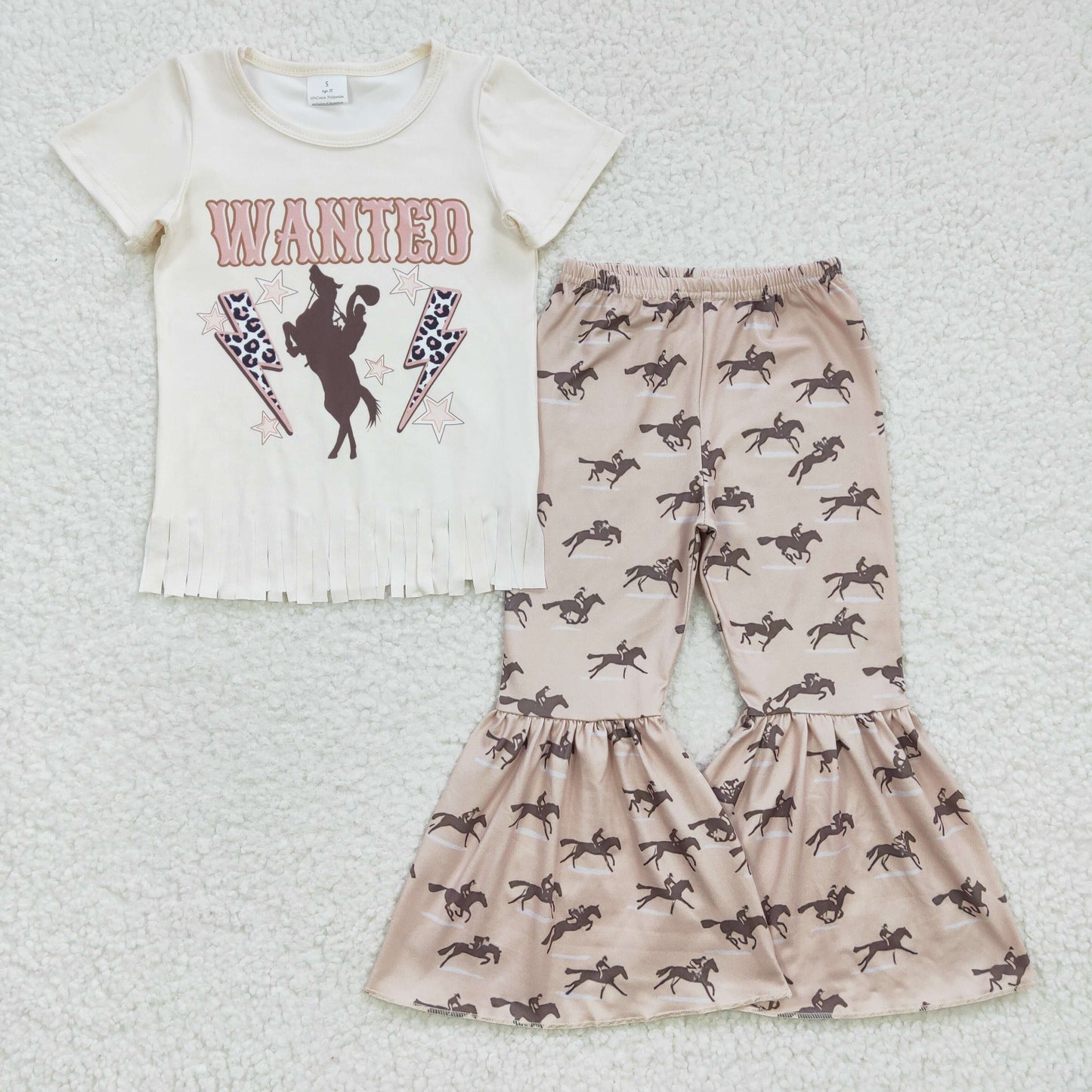 5 Colors Rodeo Western Print Bell Pants Girls Clothes Set