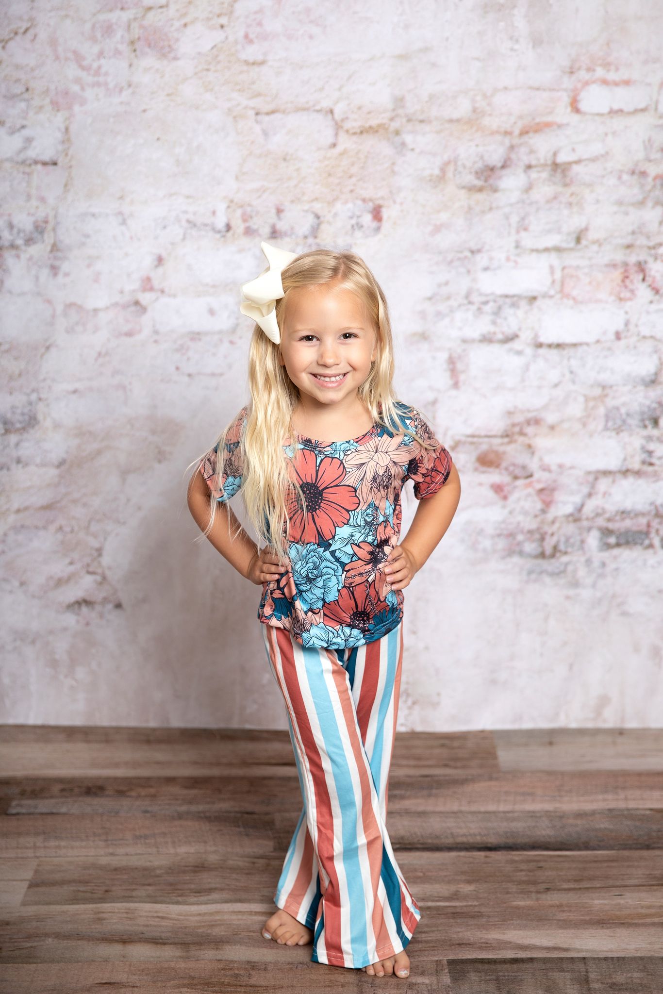 Girls floral top stripes bell pants outfits GSPO0578