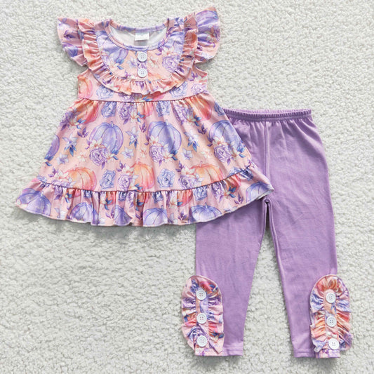 GSPO0616 Baby girls purple flowers fall punpkin outfits