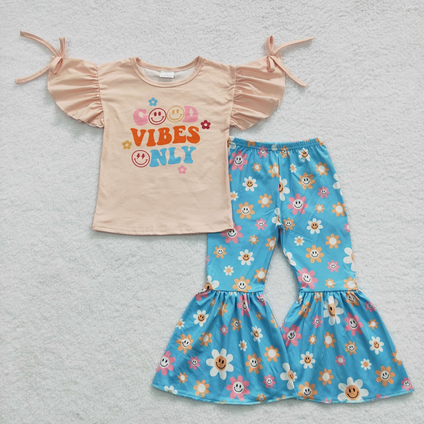 GSPO0637 Good v only blue flowers bell bottom girls outfits