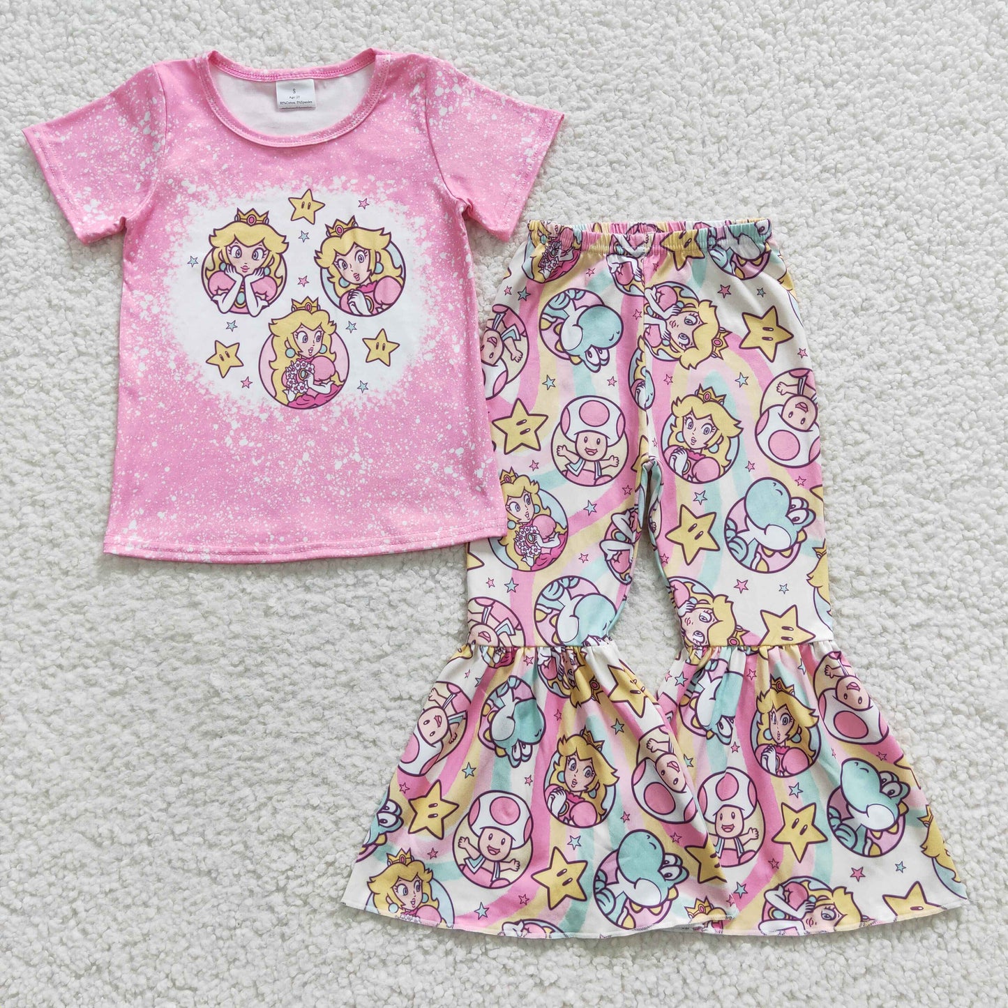 GSPO0651 Pink cartoon princess print bell pants girls clothing sets