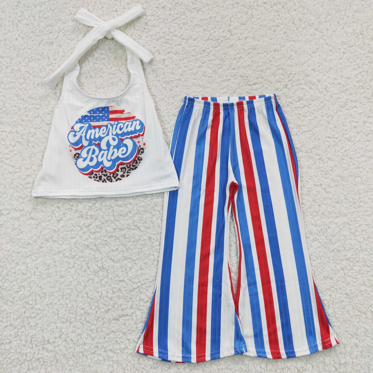 GSPO0655 America babe print bell pants 4th of July girls halter outfits