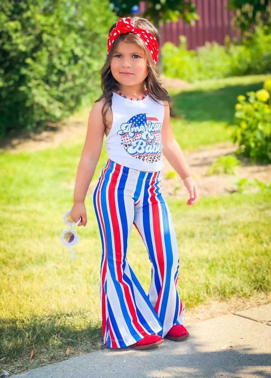 GSPO0655 America babe print bell pants 4th of July girls halter outfits