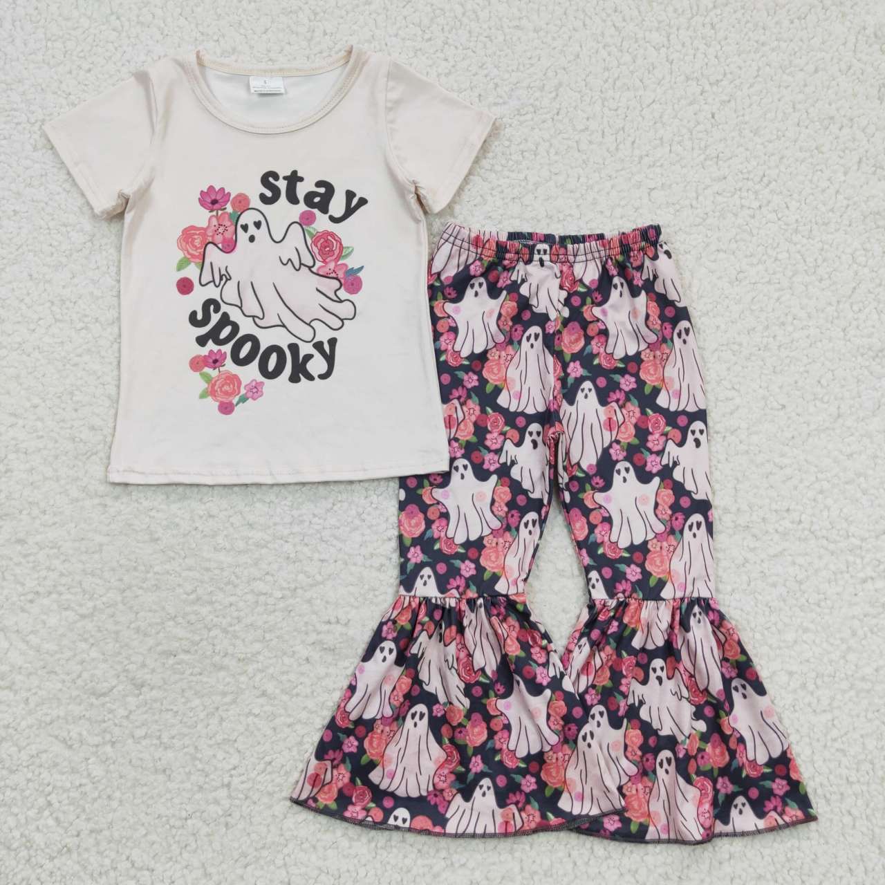 GSPO0664 Stay spooky flowers print bell bottom pants girls Halloween outfits