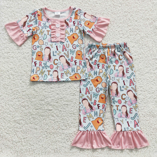 GSPO0669 Pink cartoon teacher print girls pajamas