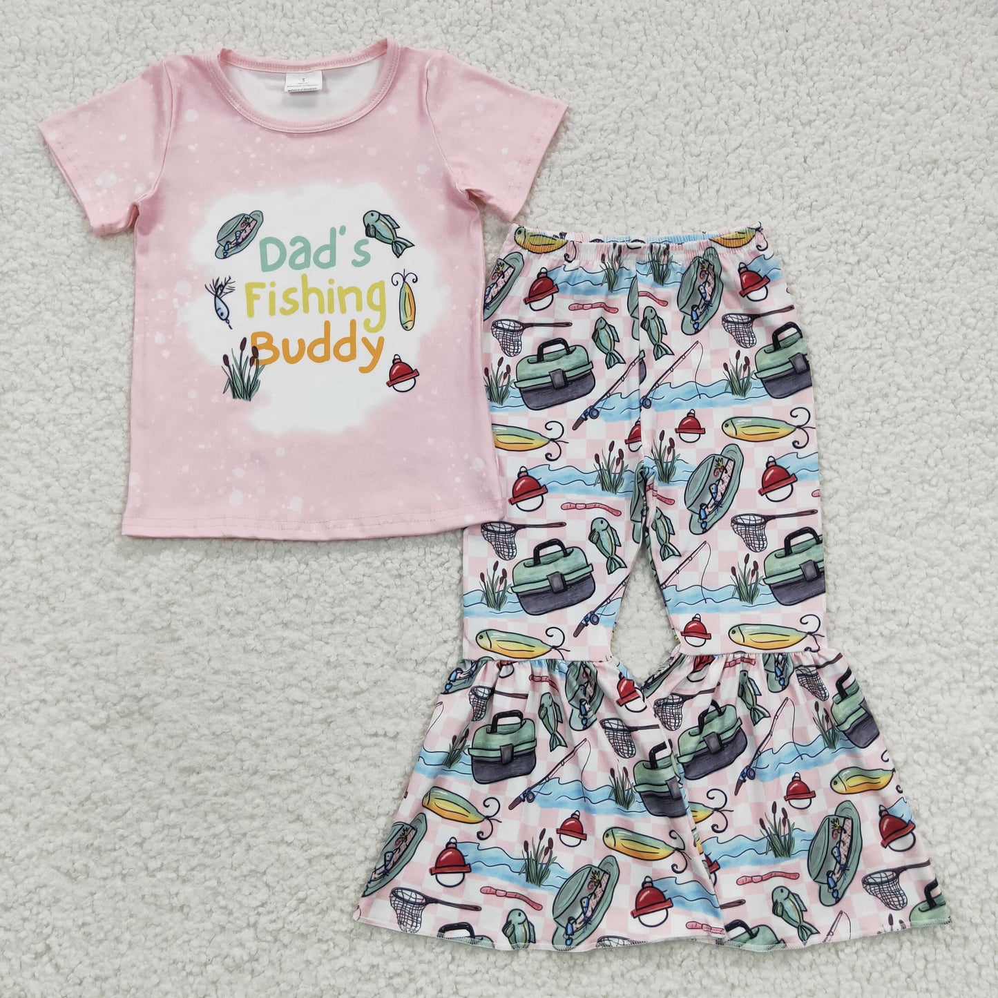 GSPO0672 Dad's fishing buddy pink girls clothes set