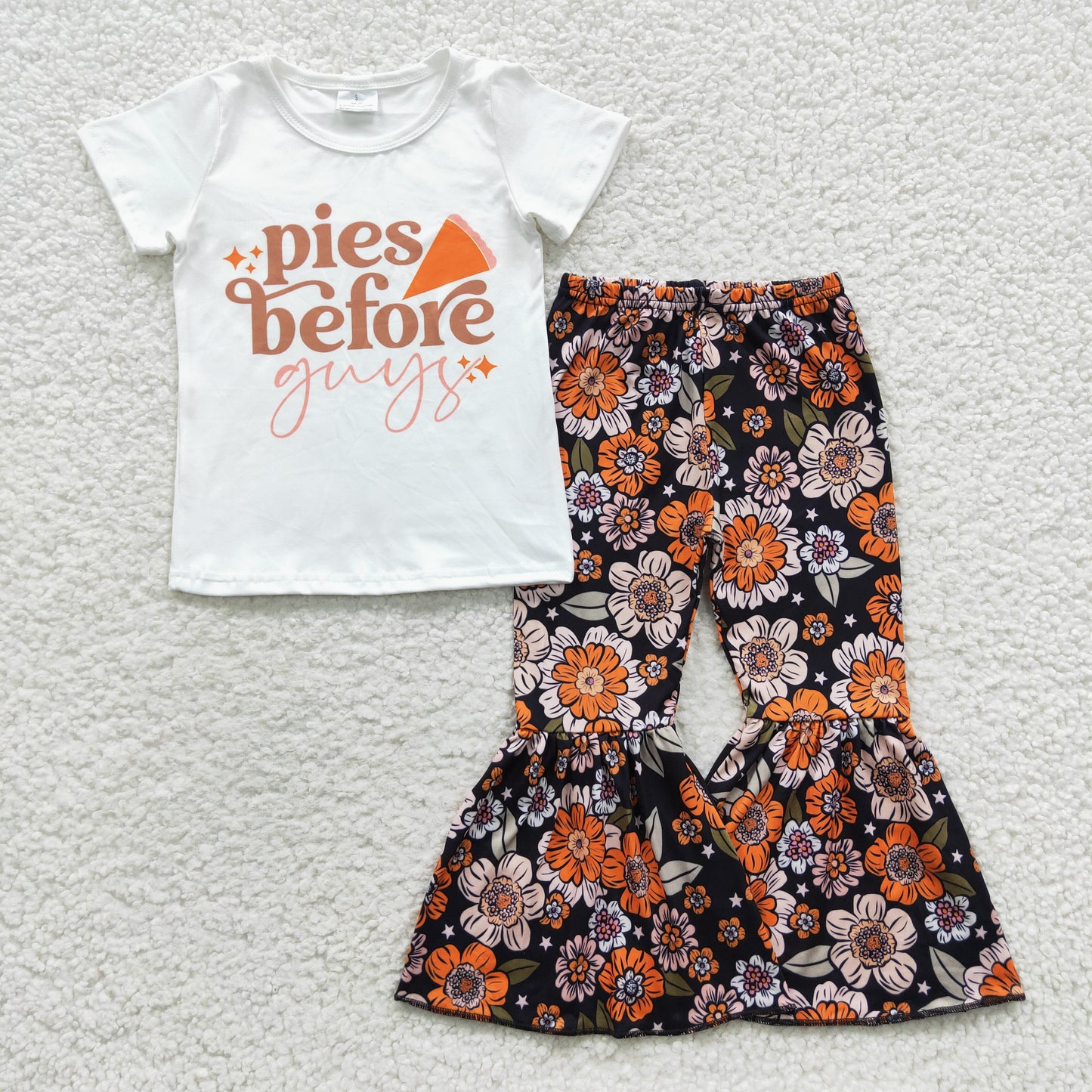 GSPO0699 Pies top flowers bell bottom pants girls clothes set