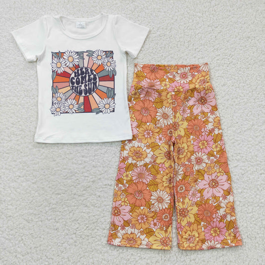 GSPO0700 Here comes the sun flowers pants girls clothes