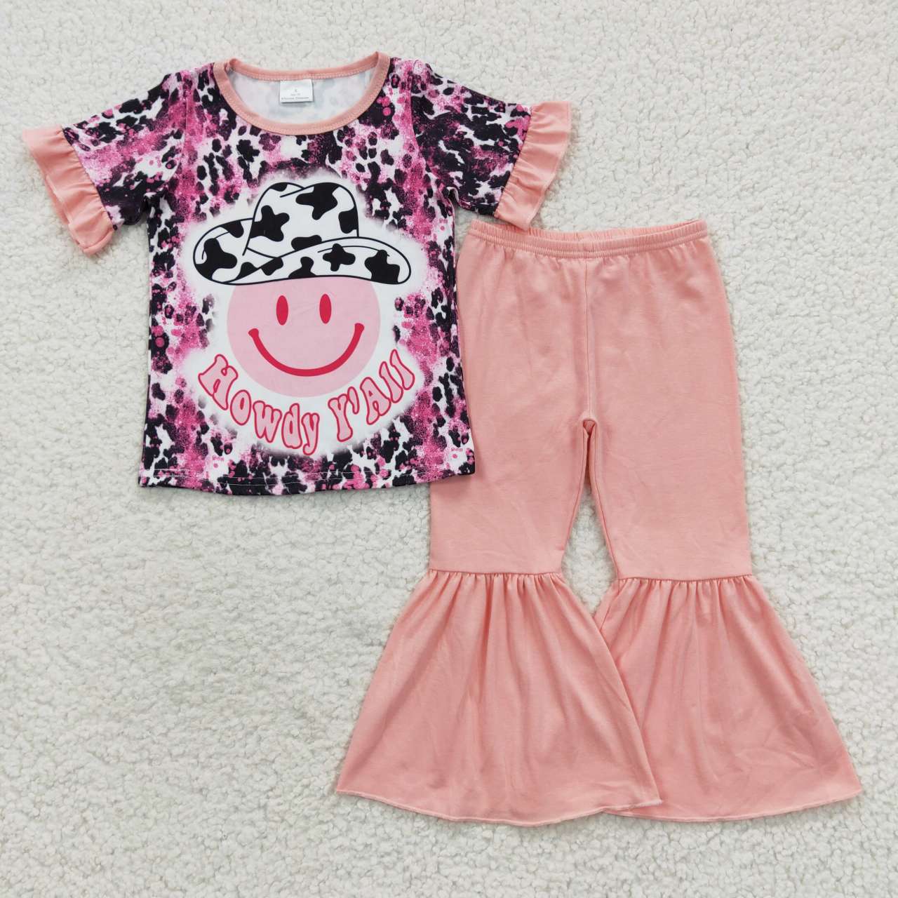 GSPO0701 Howdy pink bell pants girls western outfits